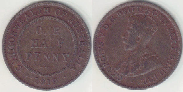 1919 Australia Half Penny (filled die) A004034